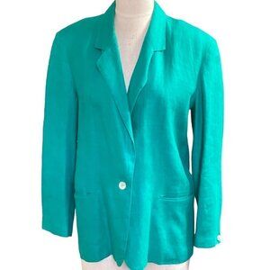 Talbots Petite Collection Sz 10 Linen Blazer Jacket Teal/Blue-Green 69N